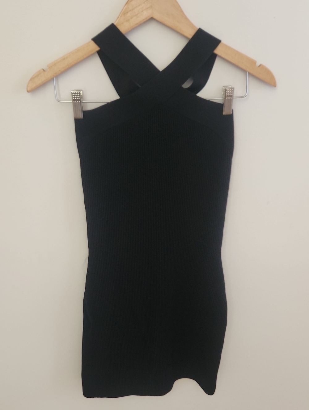 Babaton Aritzia Criss Cross Neck Ribbed Black Mini Dress Small - Picture 3 of 8